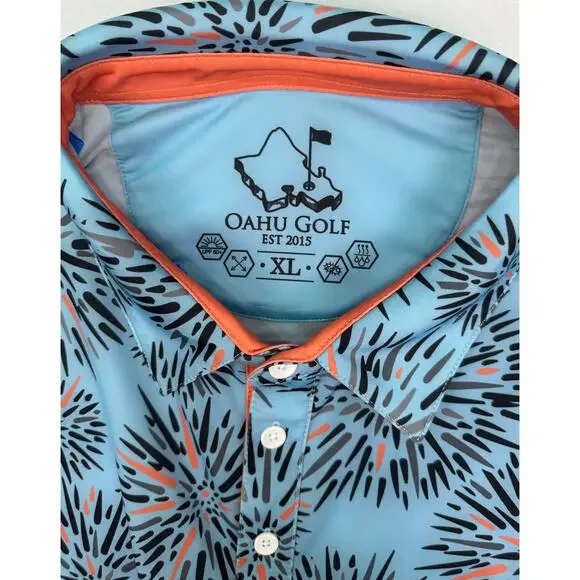 Oahu Golf Apparel Wana Sea Urchin Print Polo Shirt Men’s Size XL UPF 50+ - Picture 4 of 8